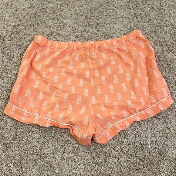 JCrew neon orange with white pineapple print pajamas Sz L - Picture 4 of 7